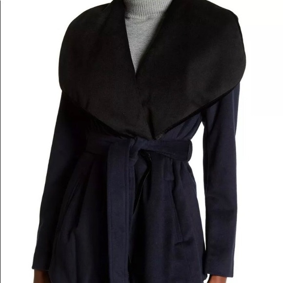 BCBGeneration Jackets & Blazers - BCBGeneration Asymmetrical Wrap Belted Navy Coat